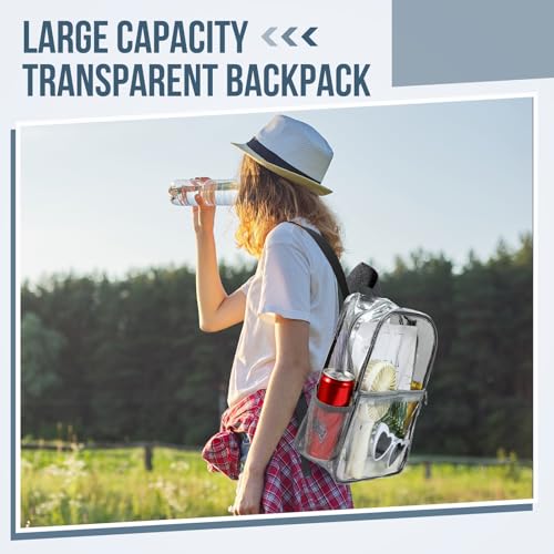 Image of Sweetude 6 Pcs Clear Backpack bulk 11.4 x 9.5 x 5.1 Inch Bag Stadium Approved Plastic Transparent Backpack with 2 Water Holders (Gray)