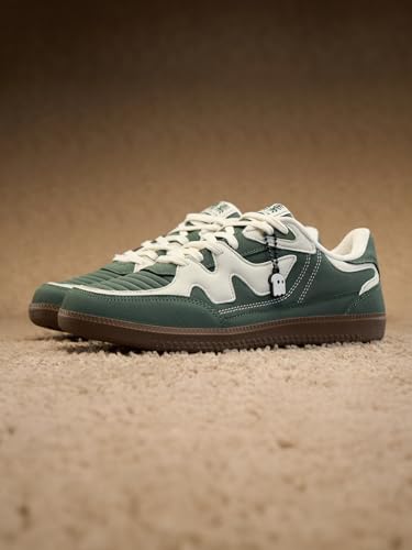 Image of The Souled Store Kanso V2: Emerald Women and Girls Low Top Sneakers | Green & Off-White Retro Trainer with Premium Suede, Durable Gum Outsole & Padded Ankle Support