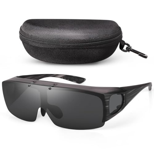 Image of Mens Polarized Flip Up Fitover Sunglasses with Mirrored Lenses