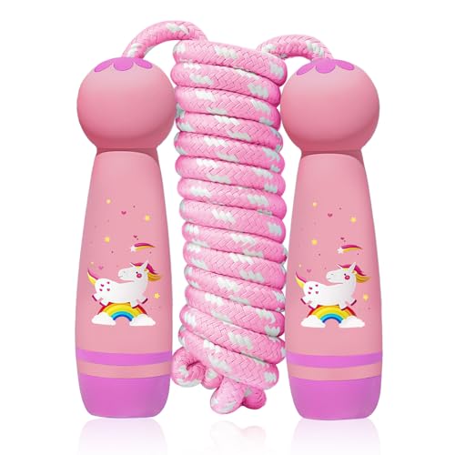 Flintronic Jump Rope Kids 2.6m Adjustable Children Skipping Rope Children Skipping Rope with Unicorn Pattern Handle for Girls and Boys for Outdoor Games Childrens Parties and Birthday Gift