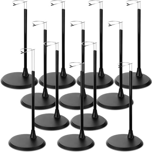 Image of Yaocom 12 Pcs Adjustable Doll Stand Display Holder Action Figure Stands Black Doll Bracket with Expandable Waist Wire for 14 to 24 Inch Dolls Figures Display Rack for Home Store Market