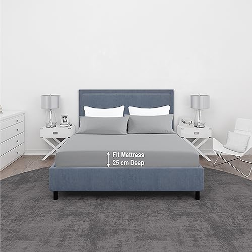 Comfy Nights King Fitted Sheet MicroFibre Plain Dyed Easy Care Soft Brushed Micorfiber Fitted Sheet (grey, King) - Image 2