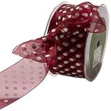 May Arts 1-1/2-Inch Wide Ribbon, Burgundy Sheer Polka Dot