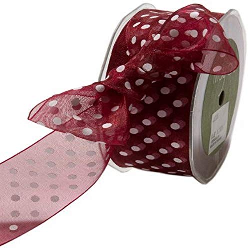 May Arts 1-1/2-Inch Wide Ribbon, Burgundy Sheer Polka Dot