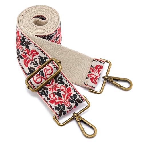 Image of ZOOEASS Bronze Buckles Purse Strap, 2 inch Wide Crossbody Handbag Strap Adjustable Replacement Shoulder Strap Vintage Embroidery
