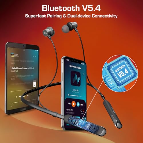 Image of pTron Tangentbeat V2 w / 50Hrs Playtime, Pristine Sound, Dual-Device Pairing, Bluetooth 5.4 Wireless In-Ear Earphones with Mic, Hall Switch Feature, Magnetic Earbuds, Type-C Fast Charging & IPX5(Black)