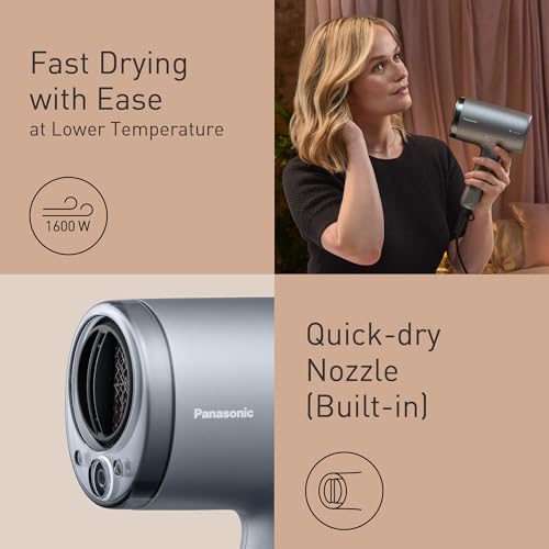 Panasonic EH-NA9N-H895 Hair Dryer with Diffuser nanoe & Mineral Ions, Anti-Damage, Fast Drying, Intelligent Sensing, Scalp & Skin Modes, Concentrator Attachment, 1600W, Grey