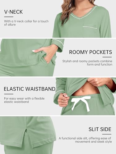 Image of COLORFULLEAF 100% Cotton Pajama Set for Women Long Sleeve Sleepwear with Pants Soft Comfy Two-Piece Pjs with Pockets