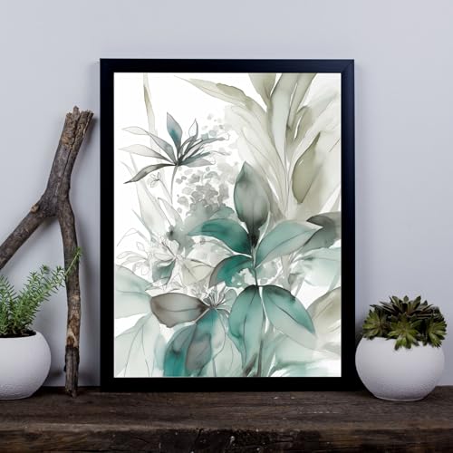 Feuillage bleu sarcelle impression d'art Whispering Botanicals No.2 fond blanc XL
