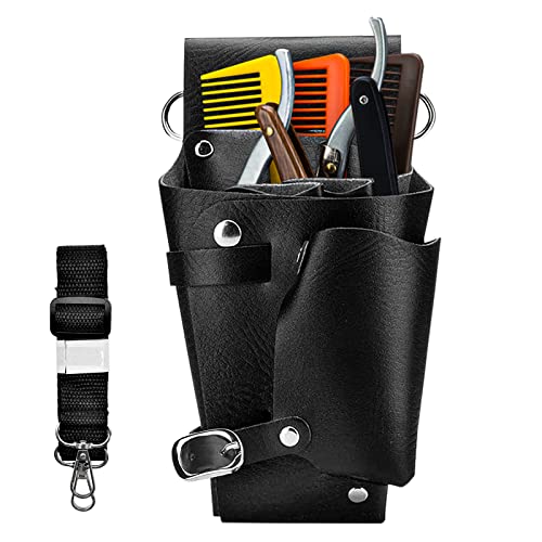 JJQHYC Bolsa de Peluquería Cuero Bolsa para Tijeras de Peluquería Profesional Barbero Bolsa para Herramientas de Peluquería Riñonera para Peluquería, Negro