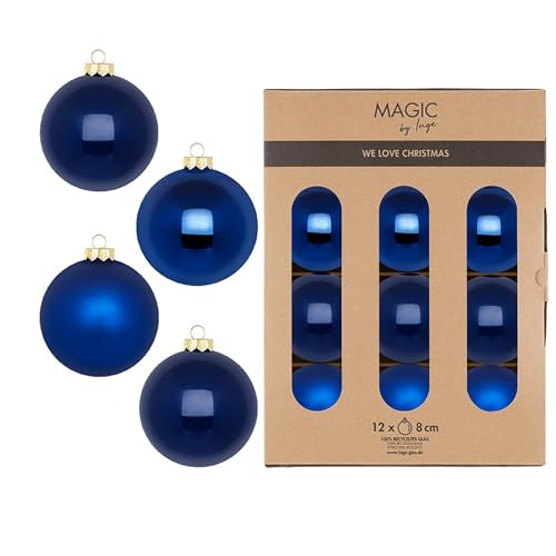 Weihnachtskugeln Glas 8cm 12 Stück - matt & glänzend - Christbaumkugeln Weihnachtsbaumkugeln für Weihnachten - Christbaumschmuck & Weihnachtsbaumschmuck - Royal Blue