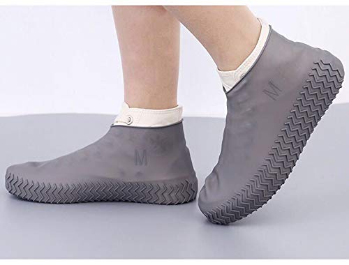 2 Pairs Waterproof Shoe Cover Silicone Water-resistan Unisex Shoes Non-Slip Reusable Rain Snow Protectors Rain Boots Overshoes Foldable Galoshes (Small, Gray)