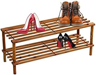IFJA 2-tier Wooden Shoe Rack, Slatted Shoe Racks Storage, Dark Cedar Wood Shoe Cabinet, Shoe Shelf Organizer For Entryway Hallway Bathroom Living Room And Closet (29.5 X 74 X 26 cm)