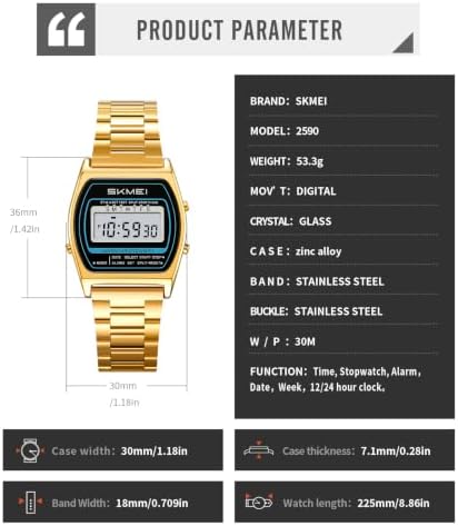 FANMIS Unisex Digital Watches Retro Gold Stainless Steel Bracelet Stopwatch (Gold) — view 5