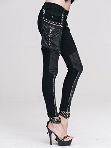 Pantalones Steampunk de mujer con bolsillo de cuero Devil Fashion vaqueros pitillo estilo gótico 6