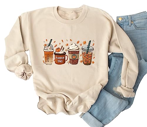 Ykomow Fall Coffee Sweatshirt Womens Cute Pumpkin Spice Pullover Fall Coffee Sweater