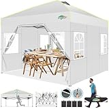 COBIZI Pavillon 3x3m Wasserdicht Stabil Winterfest Faltpavillon Partyzelt Gartenpavillon Pop Up Pavillon Klappbar Zelt mit 4 Seitenwnden Belüftungsöffnungen, für Markt, Freien Event,Weiß