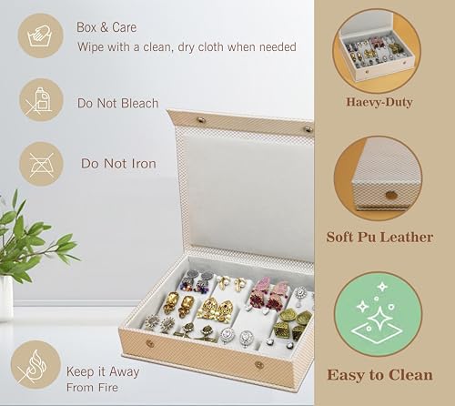 Image of atorakushon PU Leather Makeup Storage Box Travelling Vanity Jhumka Earrings Cosmetic Necklace Jewellery Wardrobe Organizer for Woman (Zig Zag Cream)