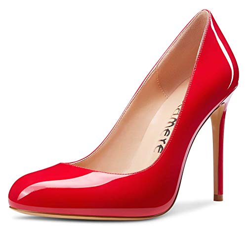 Imagen de Castamere Zapatos de Tacón Mujer Moda Punta Redonda Tacón de Aguja 10CM High Heels Rojo Charol Zapatos EU 41