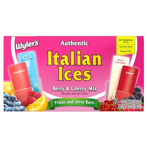 Image of Wyler's Authentic Italian Ices Berry and Cherry Mix - Pack of 2-20 Total Bars - Freeze and Serve Bars - Cherry, Strawberry, Berry Lemonade, and Blue Raspberry