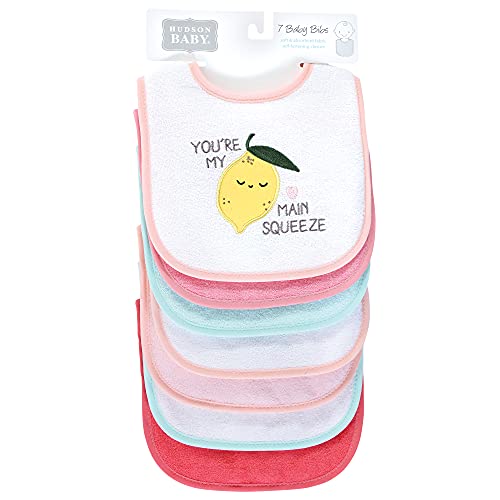 Image of Hudson Baby Unisex Baby Cotton Terry Drooler Bibs with Fiber Filling, Fruits, One Size