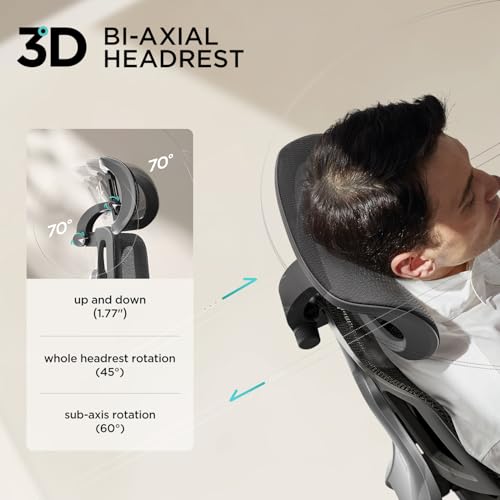Hbada E3 Air Ergonomiczny Fotel Biurowy – Dynamiczne Wsparcie Lędźwiowe 3-Strefowe, Regulowany Zagłówek 3D, Regulowane Podłokietniki 3D, Obrotowy, Bez Podnóżka, Czarny