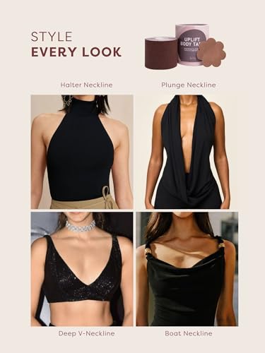 Image of Krvvy Uplift Body Tape Kit | Instant Lift & Shape Boob Tape | 5 Pairs of Disposable Nipple Pasties | Sweatproof | Strong Adhesive | All Bust Sizes | for Deep Necklines & Backless Outfits