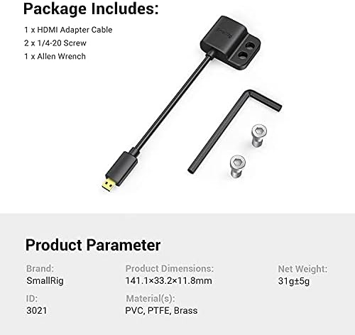 SMALLRIG 4K HDMI Cable Adapter 4K@60Hz, Male Micro-HDMI Type D to Female HDMI Type A Converter, for Sony A7R IV / A7RIII/ A7III/ A7II/ A7RII, for Fujifilm X-T2/ X-T3, Cable Length 8 cm/3 inch - 3021