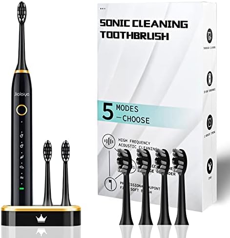 Jialaiya IPX8 Waterproof Electric Toothbrush- 2 Hours Fast Charge Sonic Toothbrush, with Smart Time Reminder Sonic Electric Toothbrush, 5 Modes Smart Toothbrush, Suitable for Travel, Home (Black)
