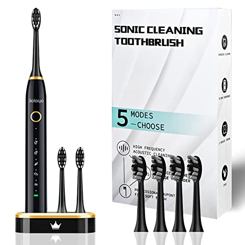 Jialaiya Ipx8 Waterproof Electric Toothbrush- 2 Hours Fast Charge Sonic Toothbrush, With Smart Time Reminder Sonic Electric Toothbrush, 5 Modes Smart Toothbrush, Suitable For Travel, Home (Black) #TOP25