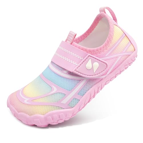 Stelle Kids Water Shoes Boys Girls Swim Hiking Aqua Socks Quick Dry Toddler Barefoot Shoes（Rainbow Pink，10MT）