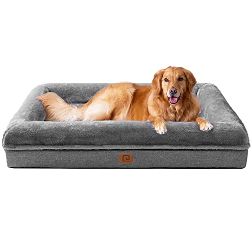 EHEYCIGA Memory Foam Orthopedic Dog Beds for Extra Large Dogs with 100% Foam Bolsters, Dark Grey, 45x34