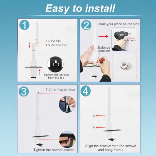 AEWOTING Wall Mount for PS5, Heavy-Duty Steel Mount Kit for Protection & Cooling with 2 Controller Holder and Headset Holder,Compatible with All PS5 Models Including Slim, Pro, Original(White) by AEWOTING - Image 9