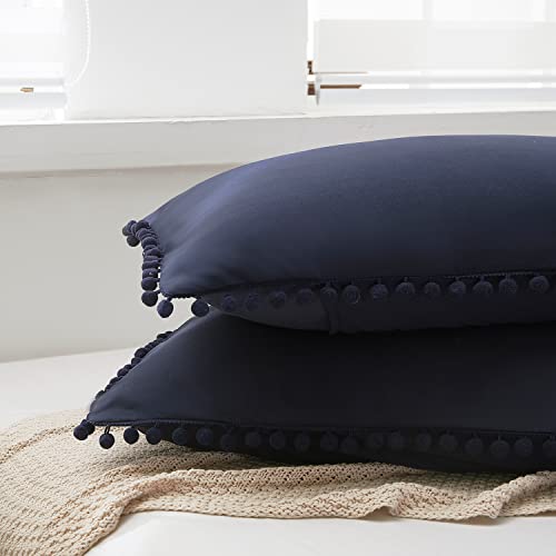 8Hmoon Soft Pillow Shams Set Of 2 Boho Tassel Ball Trimmed Microfiber Pillowcases Cute Breathable Queen Bed Pillowshams Envelope Design, 20X30 Inch #TOP1