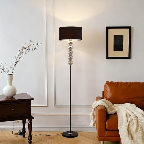 Lampadaire moderne de 160 cm en fer noir et tissu avec ampoule dimmable incluse