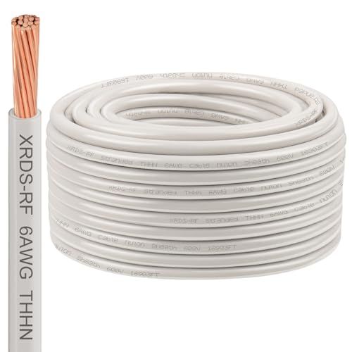 Image of 6AWG THHN Electrical Wire 100FT - Stranded Bare Copper Conductor with PVC and Nylon Insulation, Heat and Oil Resistant Cable for Indoor & Outdoor Wiring