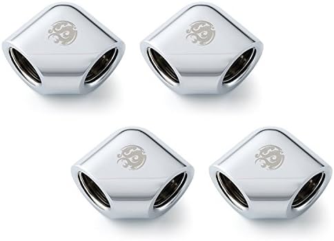 Bitspower G1/4" Female to Female Extender Fitting, 90 Degree Angle, Silver Shining, 4-Pack