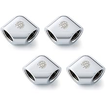 Bitspower G1/4" Female to Female Extender Fitting, 90 Degree Angle, Silver Shining, 4-Pack