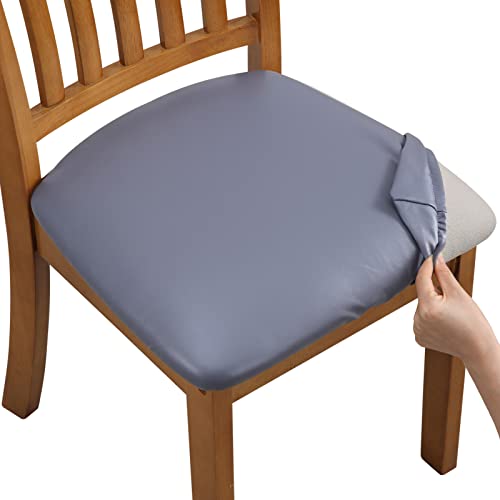 Fuloon Dining Chair Covers Set Of 4, Solid Pu Leather Waterproof And Oilproof Stretch Dining Chair Protctor Cover Slipcover (Grey, 4 Sets) #TOP7