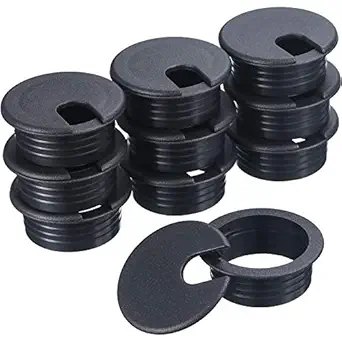 10 Packs Black Desk Cable Wire Grommet Cord, PC Computer Desk Plastic Grommet Cord, Tidy Cable Hole Cover Organizers (38 mm/ 1.5 Inch Mounting Hole Diameter Black)