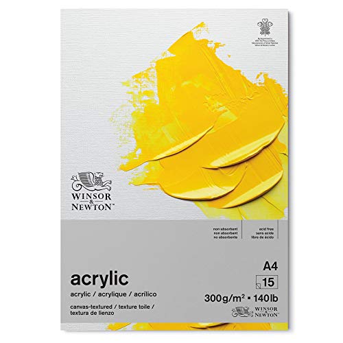 Winsor & Newton 6534005 papier akrylowy w bloku - 15 arkuszy o strukturze płótna DIN A4, 300 g/m², bezkwasowy, bez rozjaśniaczy optycznych, odporny na starzenie się farb akrylowych i mediów, biały