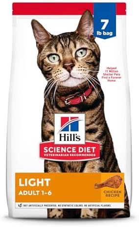 Hill’s Science Diet Light, Adult 1-6, Weight Management Support, Dry Cat Food, Chicken Recipe, 7 lb Bag