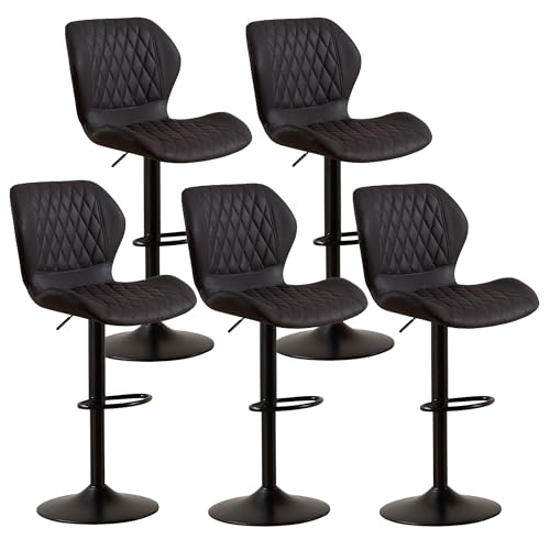 Image of Bar Stools Set of 5, Modern Swivel Counter Height Barstools for Kitchen Island Chairs, Adjustable Fabric Bar Stools with Back for Kitchen Counter Bar, Black