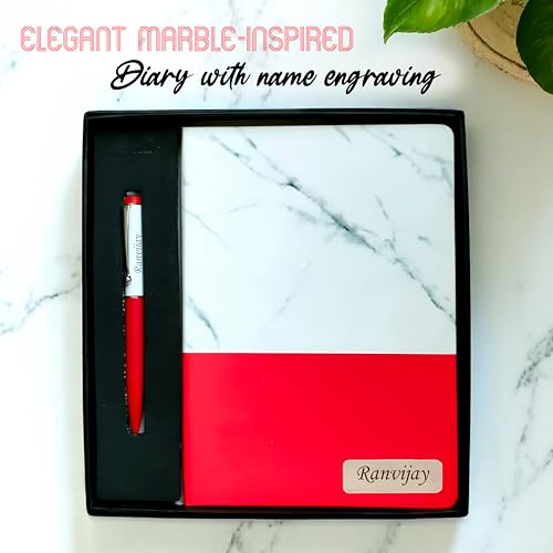 Image of SAVRI Personalized Marble Finish Diary- Engraved Name Notebook with Employee Name & Company Logo - Non-Dated Office & Corporate Gift, Joining Kit, Birthday Gift, Perfect for Writers & Personal Use