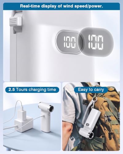 Image of Electric Compressed Air Duster Cordless: 60 MPH High Wind Speed Mini White Air Blower for Electronics Portable Computer Cleaner Hand Keyboard Cleaning Powerful Duster for Car, Fans and Other Sences