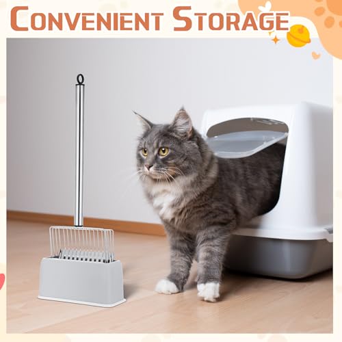 Tioncy Metal Cat Litter Scoop with Holder 17.5 Inch Long Handle Cat Scooper for Litter Box Deep Cat Fast Sifter Shovel Stainless Steel Cat Litter Sifter Scoop Pet Scooper for Kitten Cat Dog Poop - Thumbnail 5