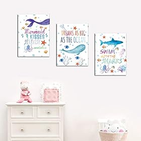Sea Life Art Print,Inspirational Wall Art Set of 3 Pieces (11.8x15.6inch) Watercolor Starfish Mermaid Seahorse Canvas… 41ZPWdtzRaL. SS280
