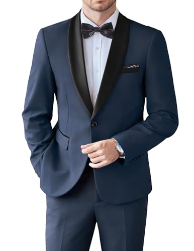 COOFANDY Navy Blue Suits for Men Wedding Tuxedo Suit Set