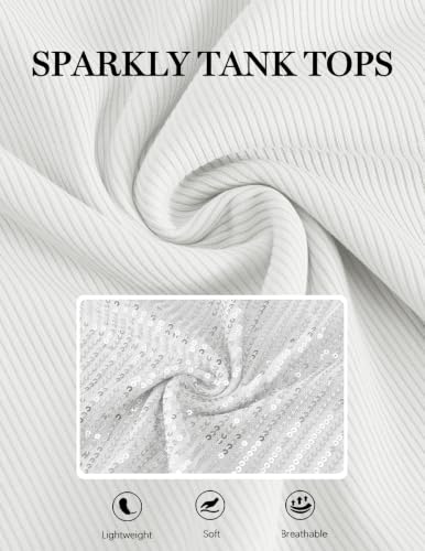 HomRain Sleeveless Sequin Tops for Women White Sparkle Tank Tops Summer Clubbing Night Outfits Blouses Stretchy Scoop Neck Glitter Shirts,White XS — view 6