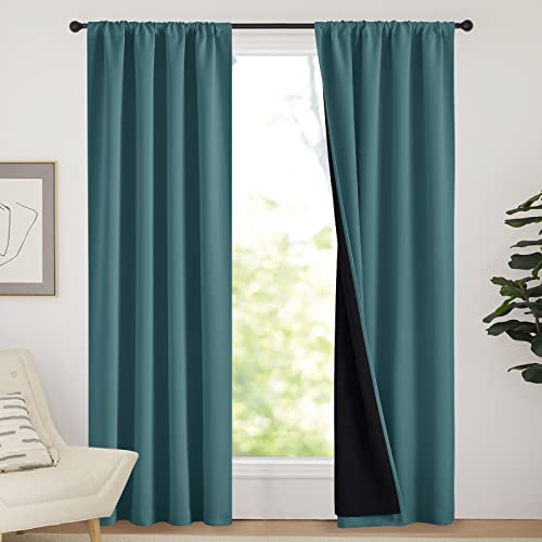 NICETOWN Complete 100% Blackout Curtain Set, Thermal Insulated & Energy Efficiency Window Draperies for Guest Room, Full Shading Panels for Shift Worker and Light Sleepers, Sea Teal, 42W x 84L, 2 PCs by NICETOWN - Used condition - US$14.98